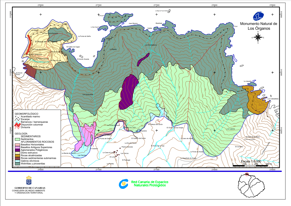 Mapa geomorfológico de la zona de Vallehermoso